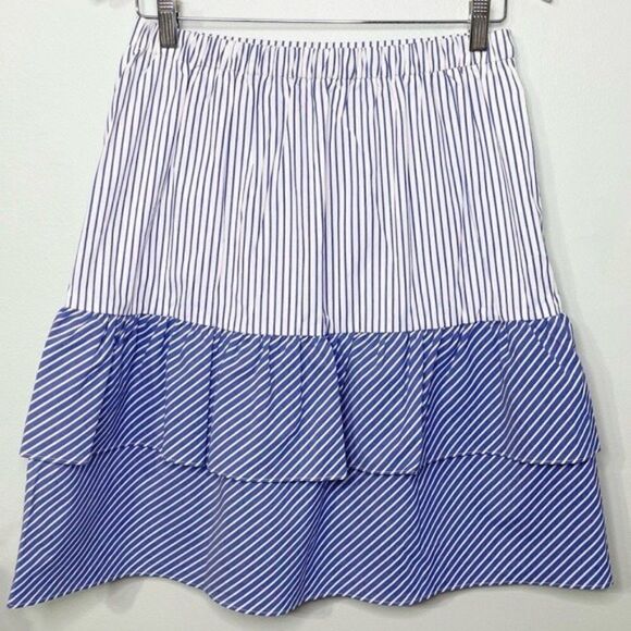 J. Crew Cocktail Hours Ruffle Striped Tiered Skirt Nwt 4 Blue & White - Picture 4 of 13